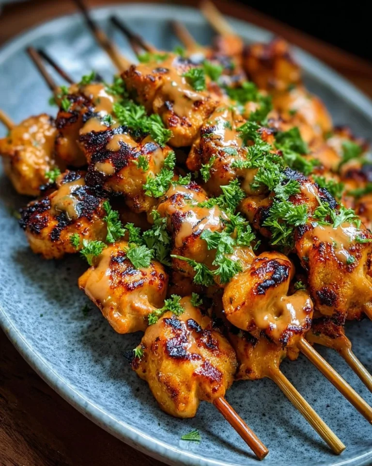 Delicious Bang Bang Chicken Skewers served on a plate