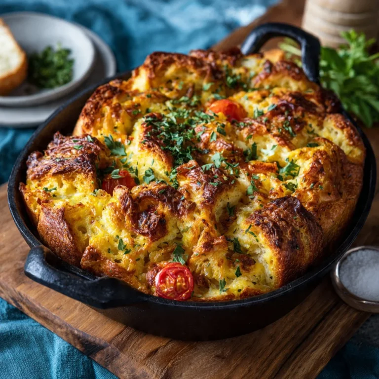 Breakfast Strata with croissants baked to perfection, a delicious morning dish.