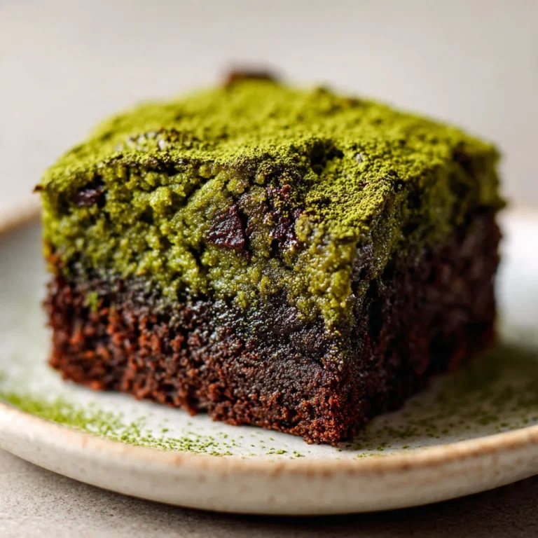 Delicious matcha brownies showcasing a rich chocolate and vibrant green matcha color.