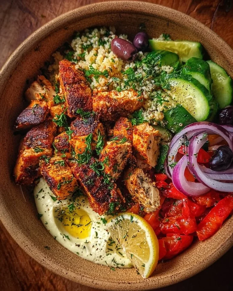 Delicious Mediterranean Chicken Bowl with fresh vegetables and grains