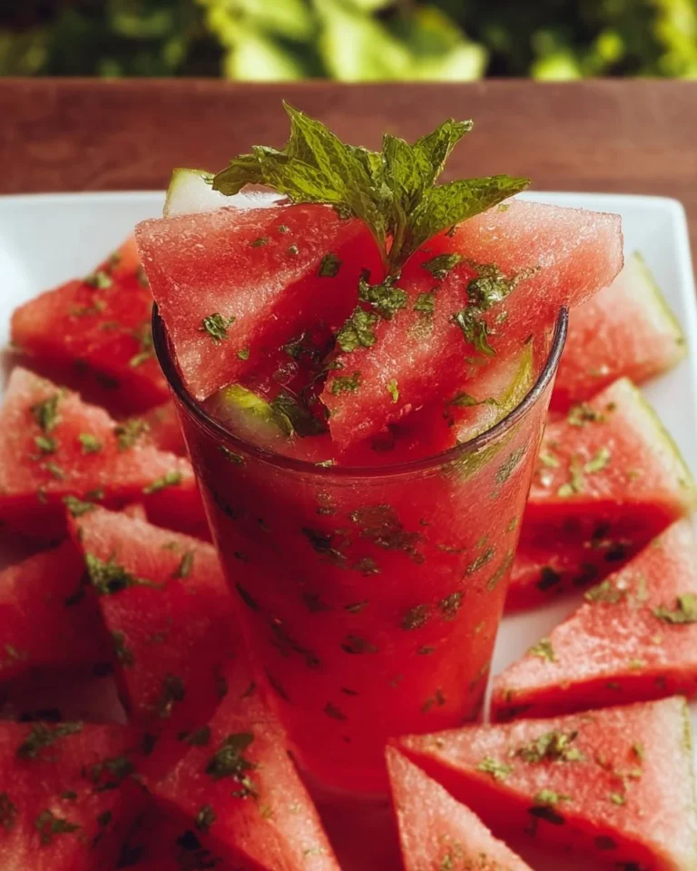 Refreshing Mojito Watermelon drink garnished with mint leaves