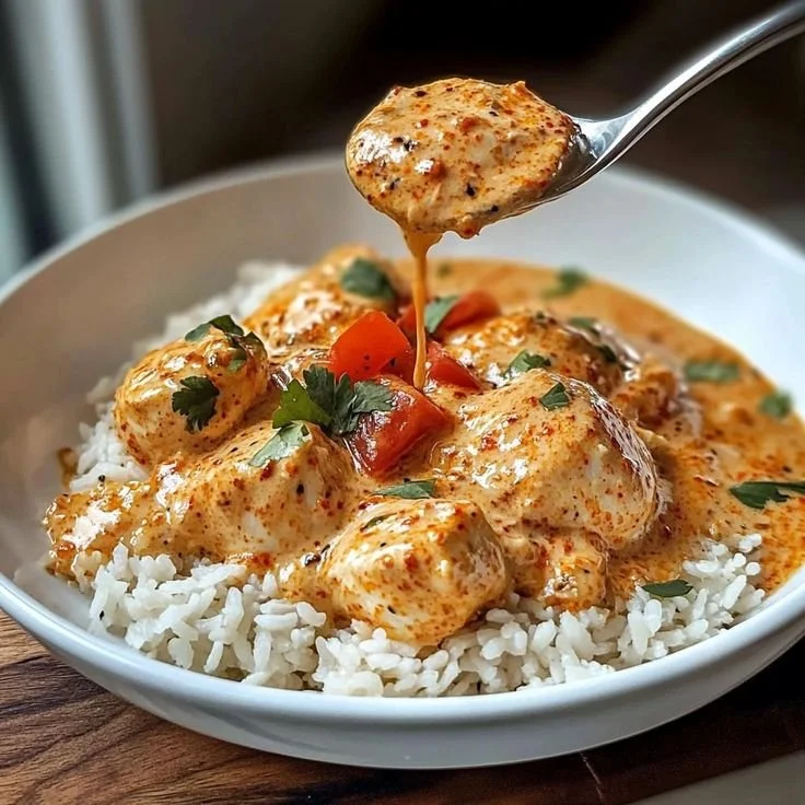 Delicious Paprika Chicken served on rice with vibrant spices and herbs