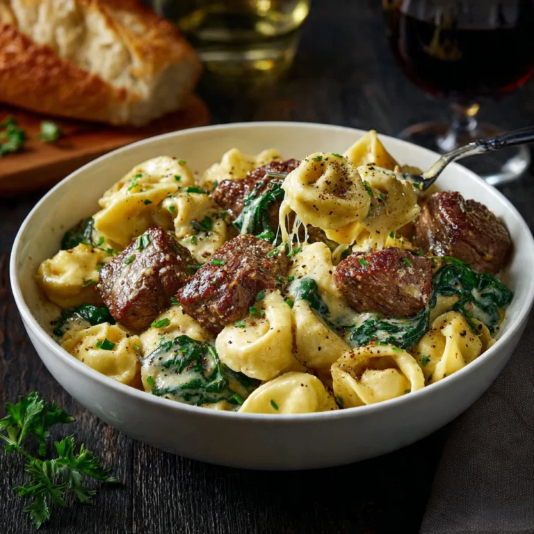 Make dinner feel fancy with this ultra-creamy garlic steak tortellini