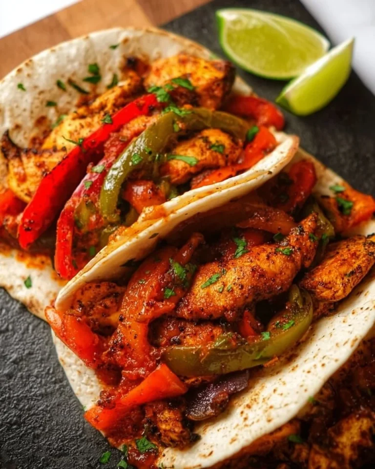 Air Fryer Chicken Fajitas served with colorful bell peppers and tortillas