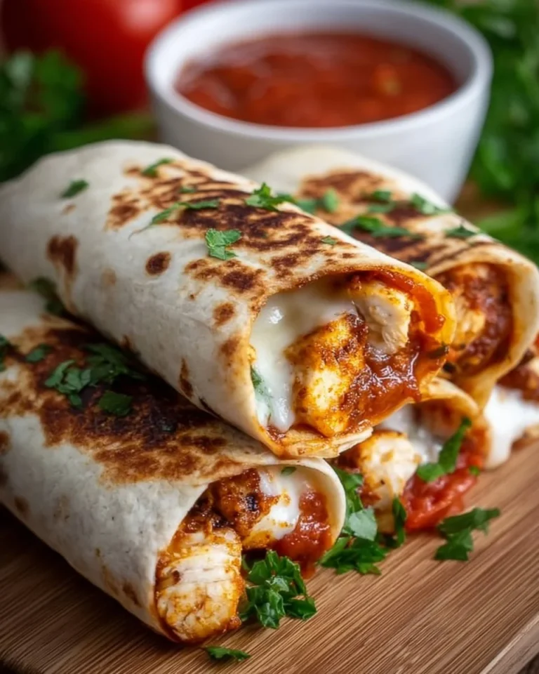 Delicious Air Fryer chicken and mozzarella wraps on a plate.