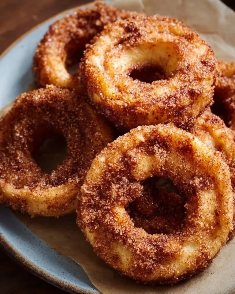 Crispy Air Fryer Cinnamon Apple Rings served on a plate
