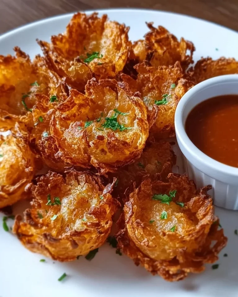 Air fryer crispy mini blooming onions ready to serve.