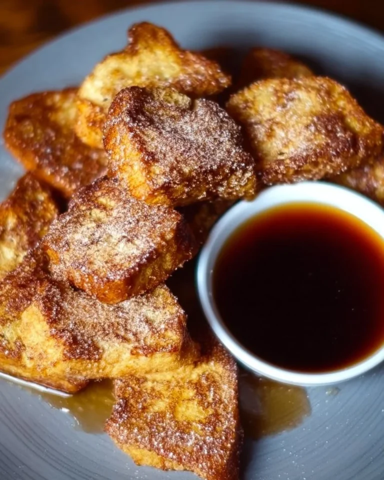 Air Fryer French Toast Bites served with syrup and berries
