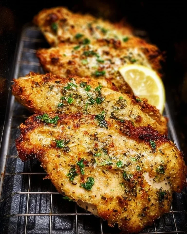 Crispy Air Fryer Garlic Parmesan Chicken garnished with herbs