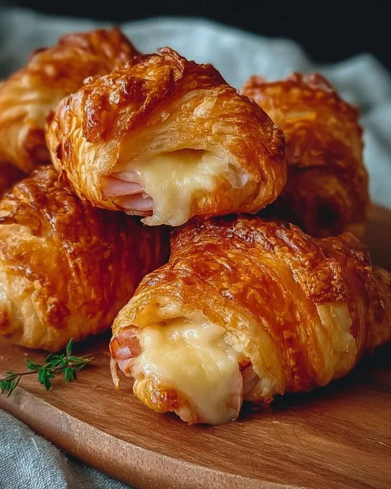 Golden brown Air Fryer Ham Cheese Croissants fresh out of the basket