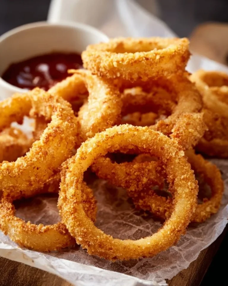 Crispy air fryer onion rings served in a bowl