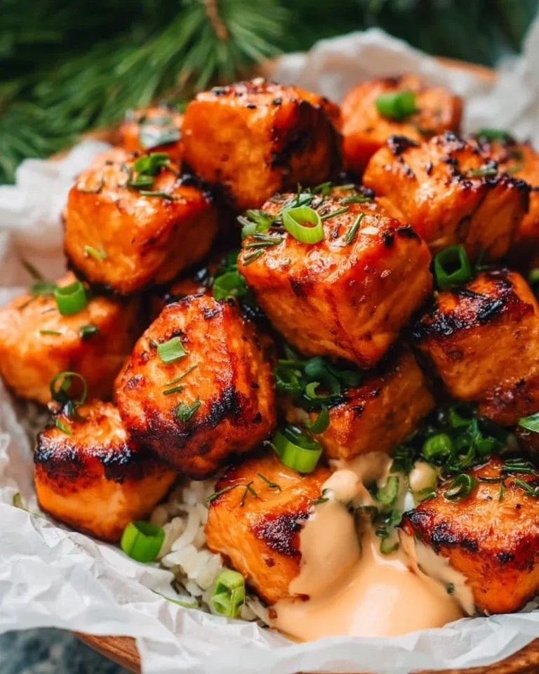 Crispy air fryer salmon bites served with a dipping sauce