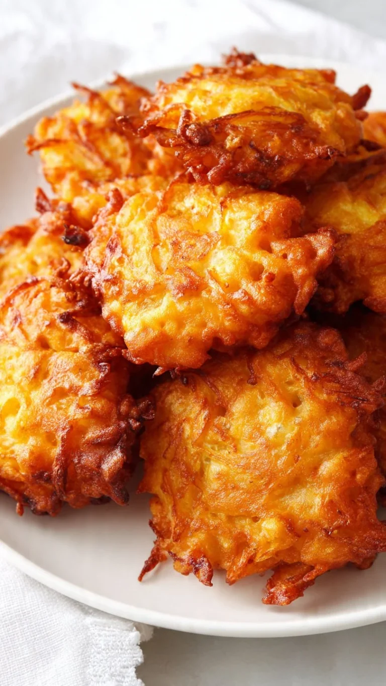 Crispy Amish onion fritters on a plate ready to be served