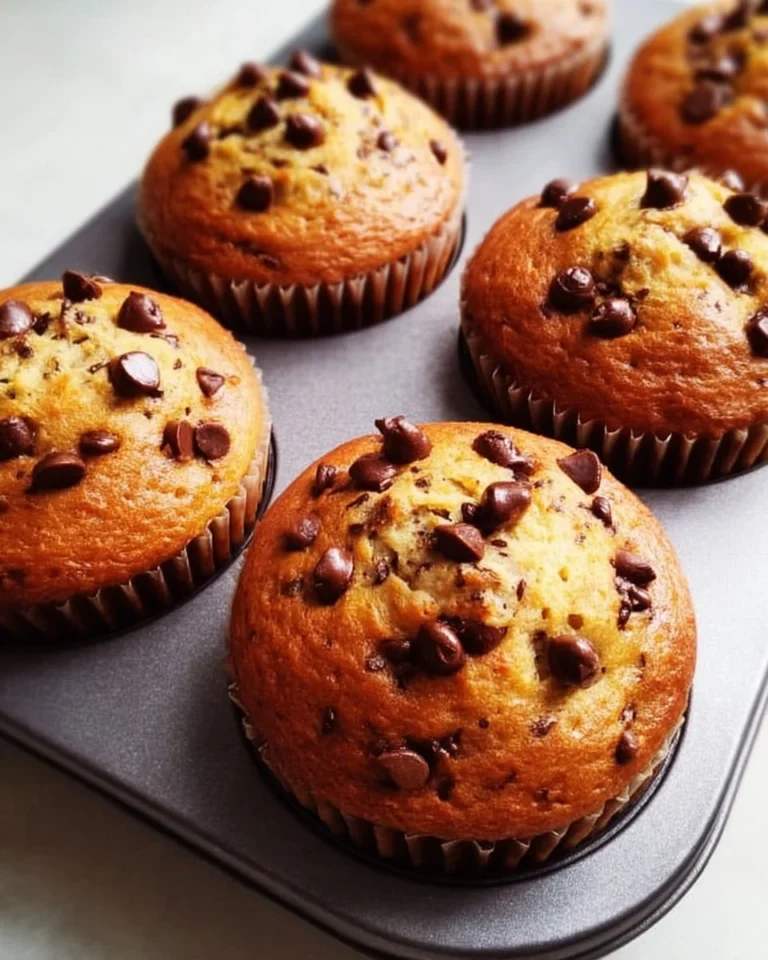 Delicious Banana Chocolate Chip Protein Muffins with chocolate pieces on top