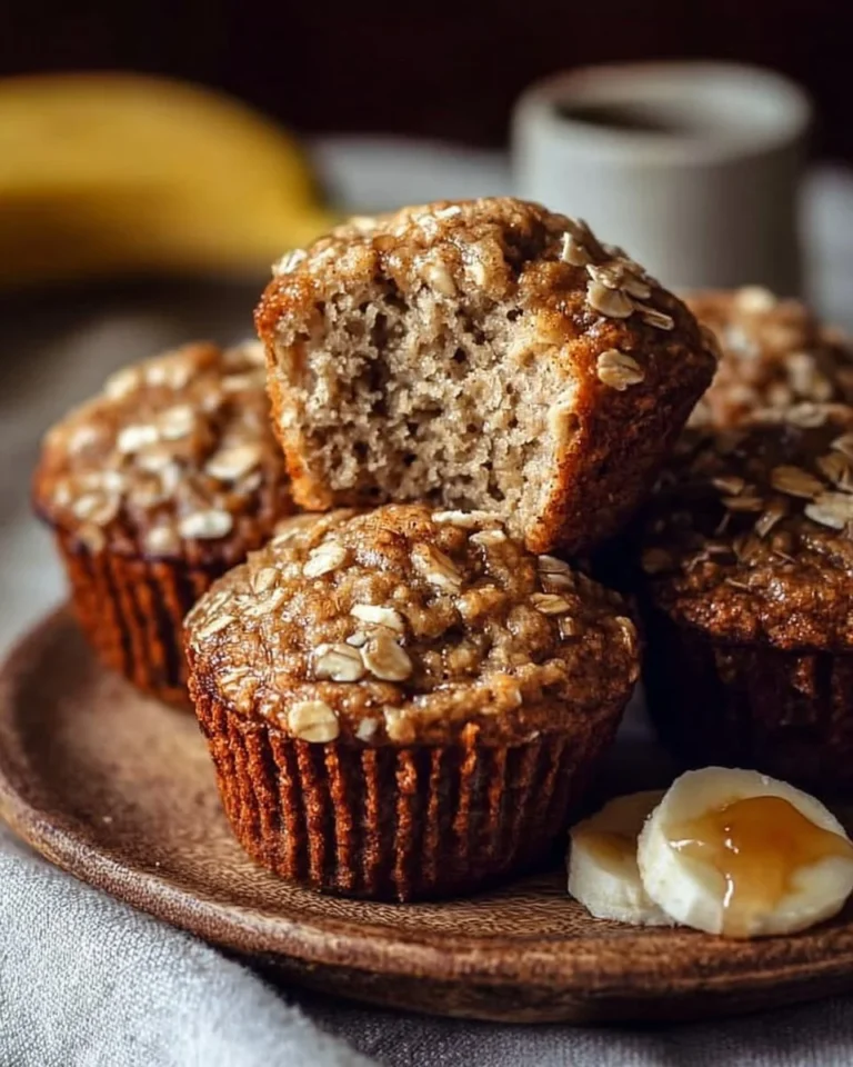 Batch of freshly baked banana oatmeal muffins on a cooling rack