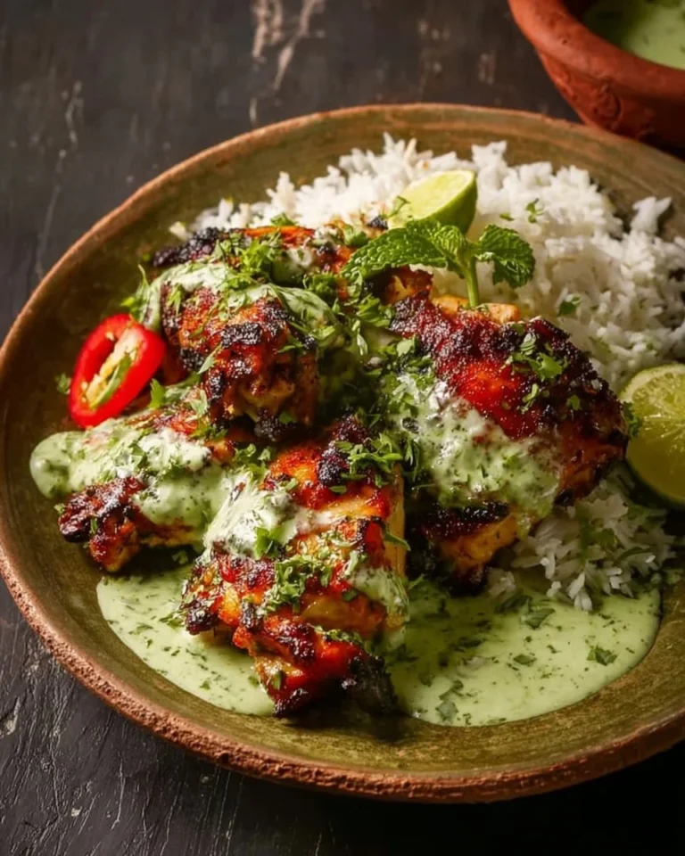Delicious Peruvian chicken served with creamy green sauce, perfect recipe for dinner.