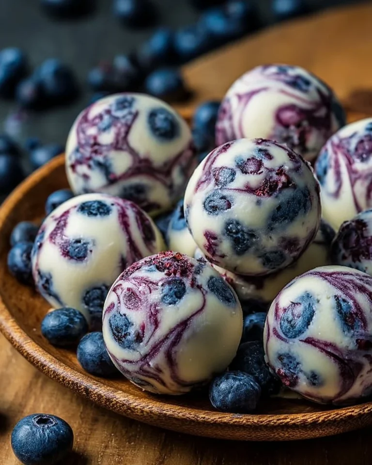 Blueberry Greek yogurt bites on a plate, healthy morning snack
