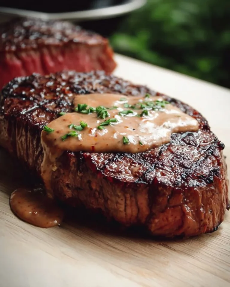 Bottle of Carnivore Steak Sauce next to a succulent steak on a grill.