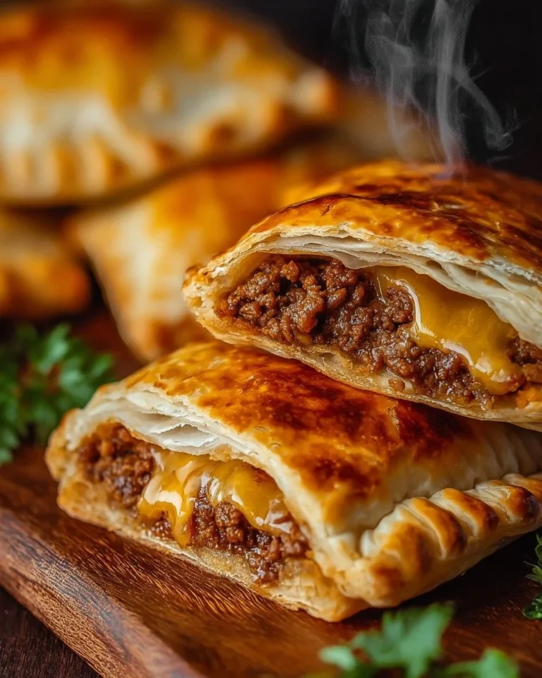 Homemade cheeseburger pockets with melted cheese and ground beef filling