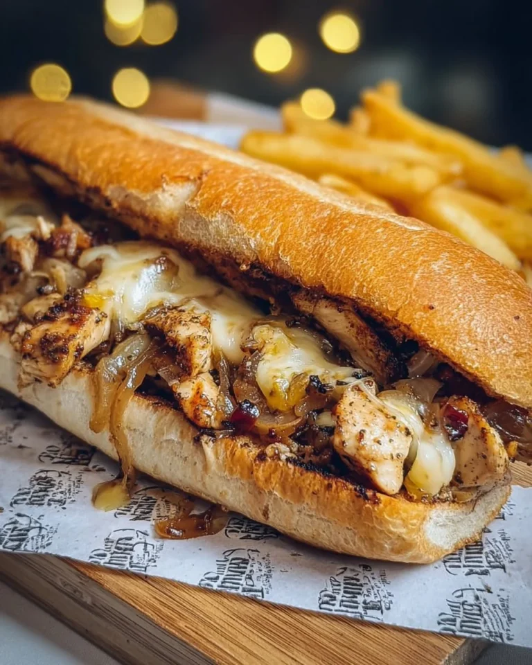 Delicious Chicken Cheesesteak sandwich loaded with toppings and cheese