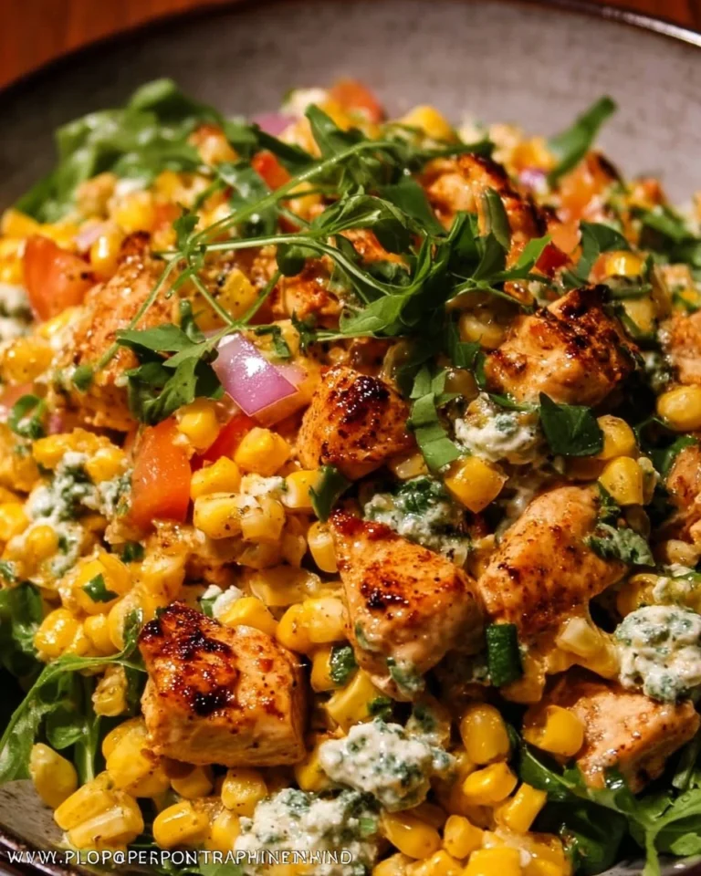 Chicken Street Corn Salad topped with fresh herbs and creamy dressing