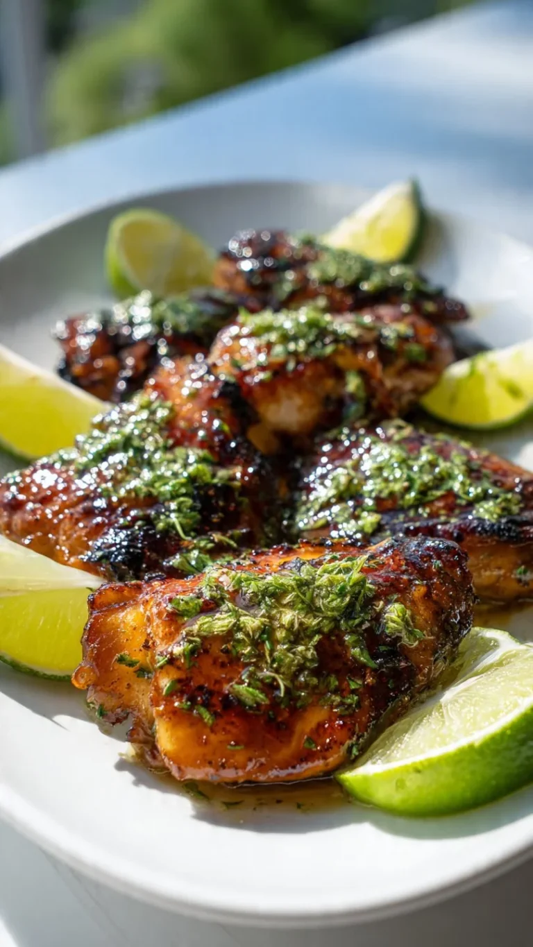 Plate of cilantro lime chicken thighs garnished with fresh cilantro.