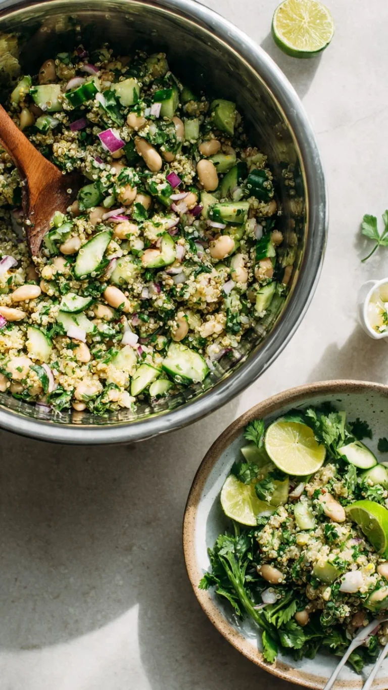 Cilantro lime quinoa salad with fresh ingredients and vibrant colors