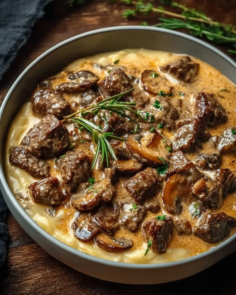 Delicious creamy Keto beef stroganoff served in a bowl for weeknight dinner