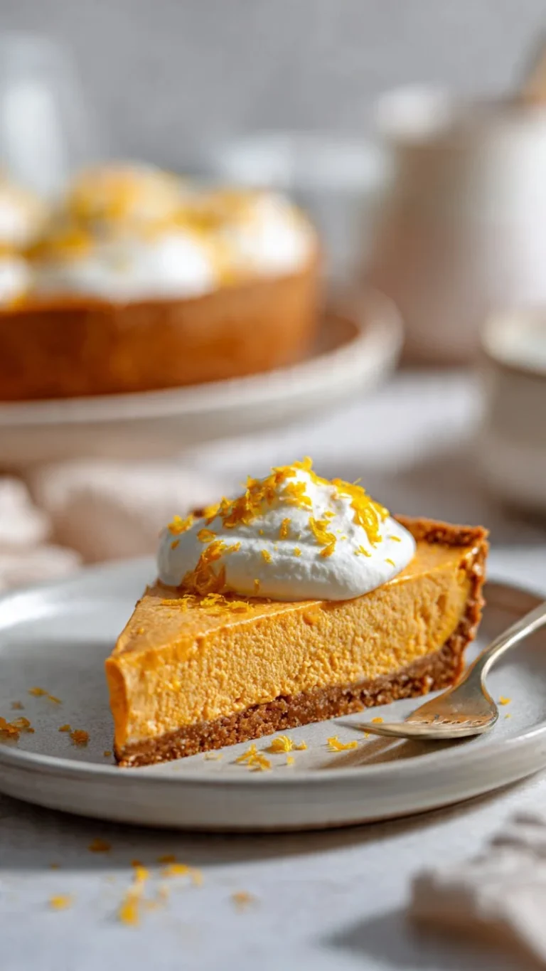 Delicious creamy sweet potato pie with whipped topping and spices