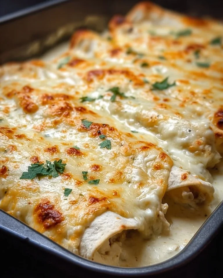 Delicious creamy white chicken enchiladas served on a plate