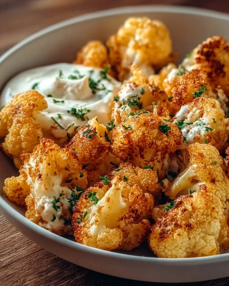 Crispy air fryer cauliflower served in a bowl, garnished for an irresistible flavor.