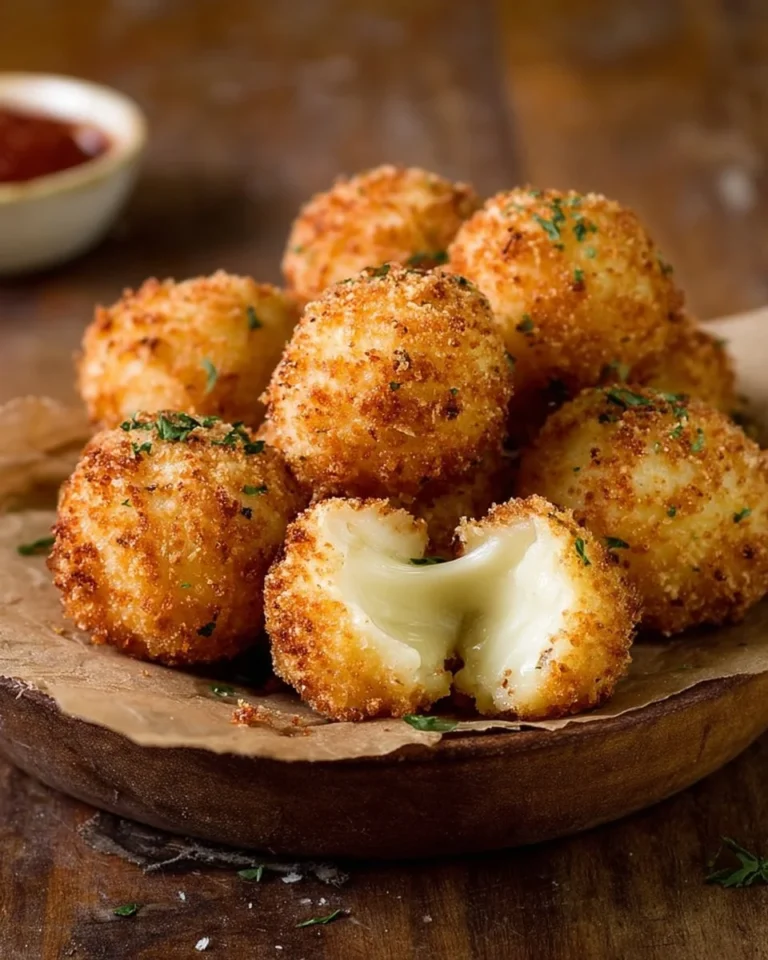 Crispy gooey mozzarella cheese balls served with dipping sauce