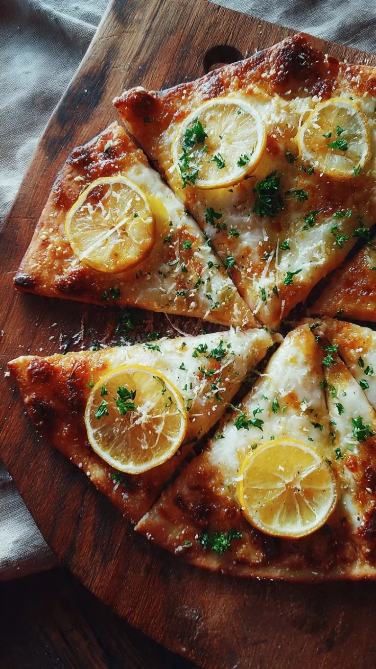 Crispy zesty thin-crust lemon pizza served with fresh toppings