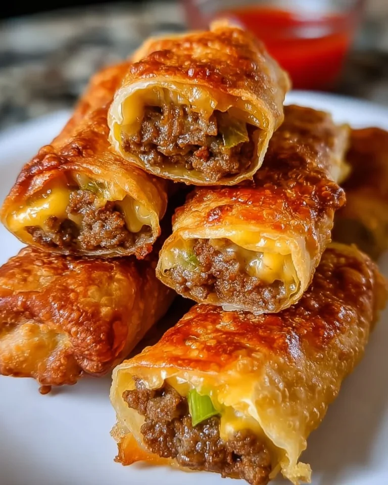 Easy air fryer cheeseburger egg rolls ready to serve