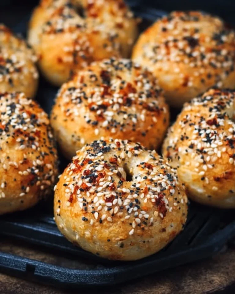 Homemade air fryer mini bagels ready to serve with toppings