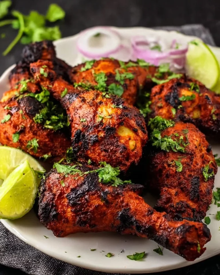 Delicious air fryer tandoori chicken garnished with herbs