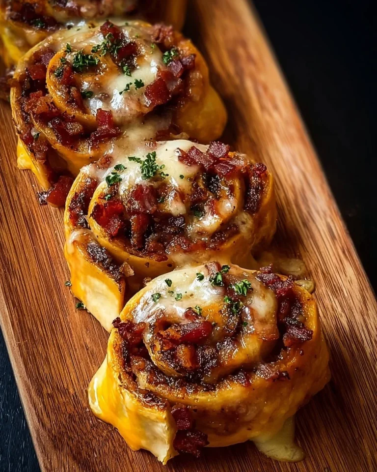 Garlic Butter Bacon Cheeseburger Rollups ready to serve on a plate.