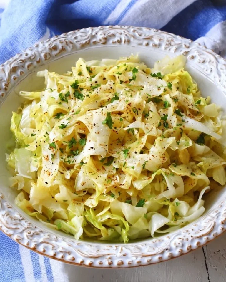 Plate of Garlic Butter Cabbage Noodles garnished with herbs
