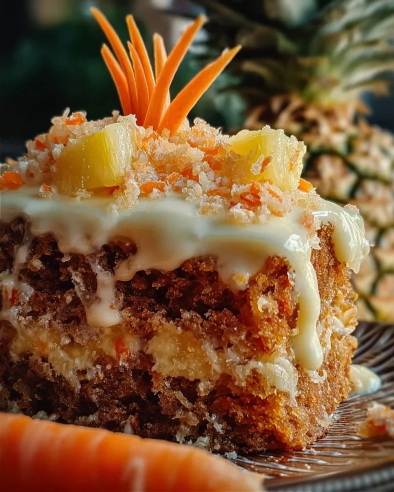 Delicious Hawaiian Carrot Pineapple Cake topped with cream cheese frosting.