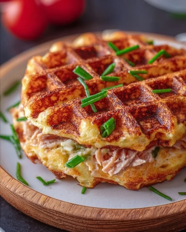 Healthy tuna melt chaffles recipe with cheese and tuna