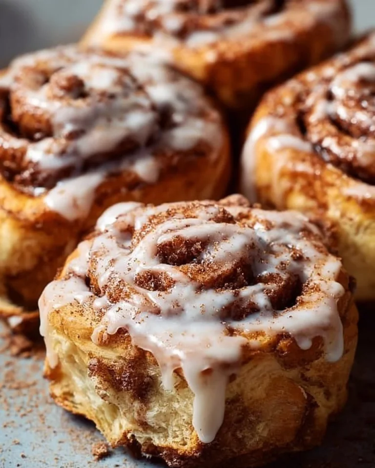 Fluffy and delicious high-protein cinnamon rolls on a wooden table.
