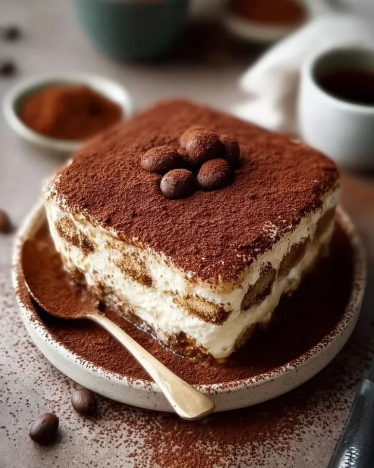 High protein tiramisu dessert topped with cocoa powder and coffee