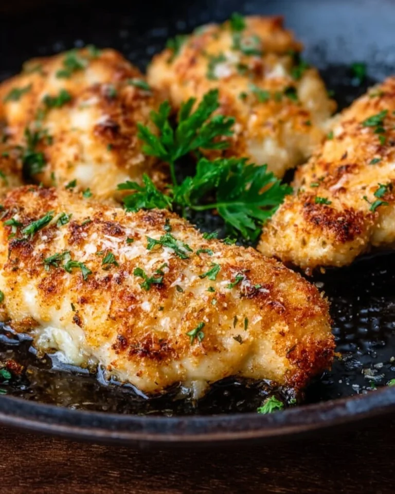 Keto Garlic Parmesan Chicken garnished with herbs on a plate