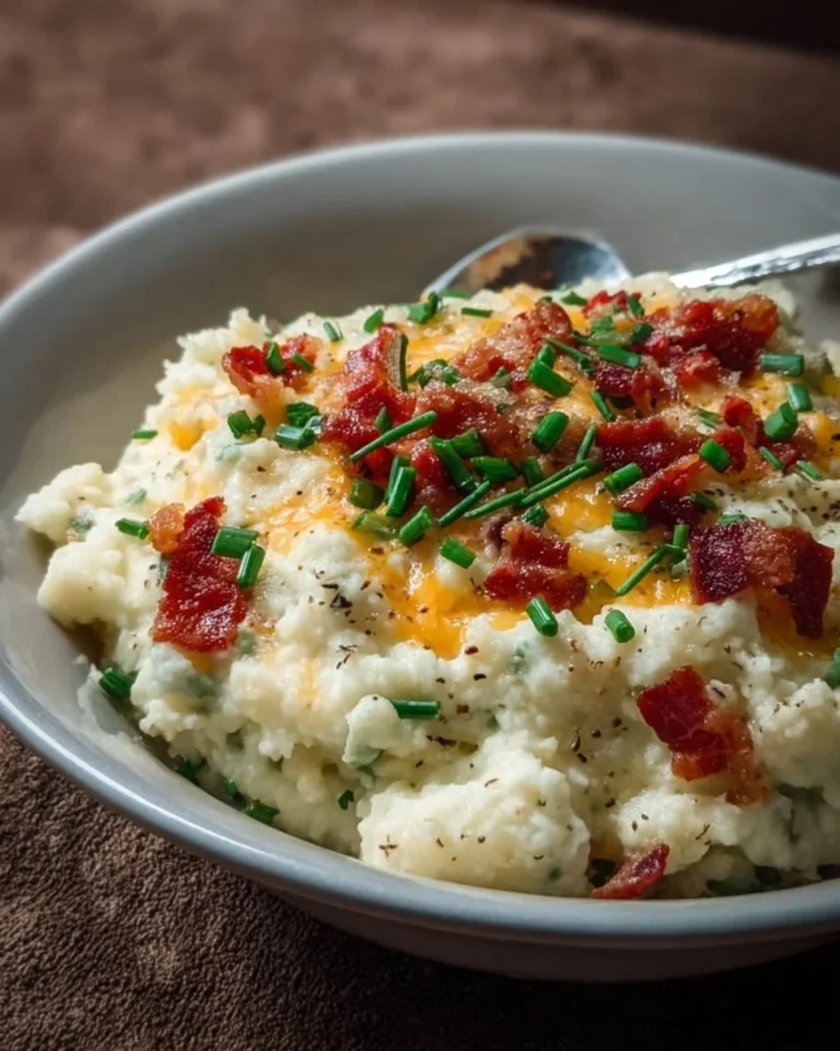 Delicious keto loaded cauliflower mash topped with herbs and cheese