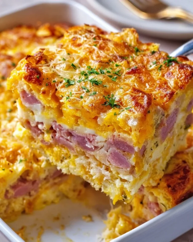 Keto Reuben Casserole served in a baking dish, garnished with herbs.