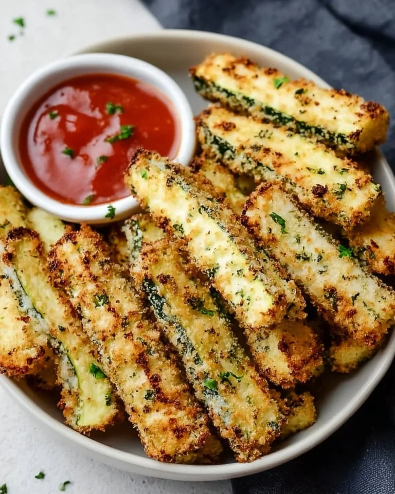 Crispy low-calorie air fryer zucchini fries served on a plate