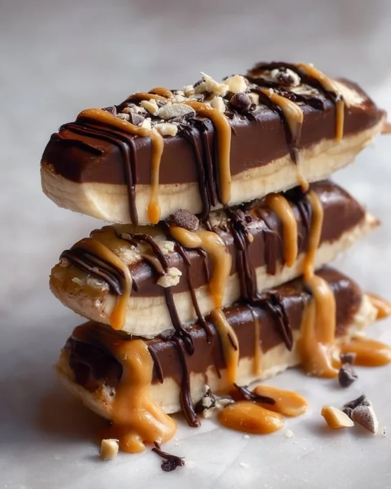 Low calorie frozen banana Snickers dessert topped with chocolate and nuts
