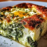 Low carb spinach casserole with feta and egg baked in a dish.