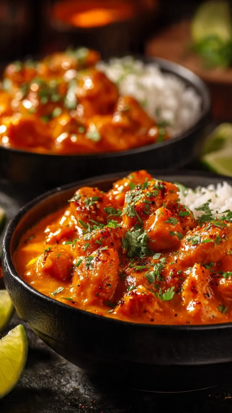 Delicious Mango Chicken Curry served with rice and garnished with cilantro