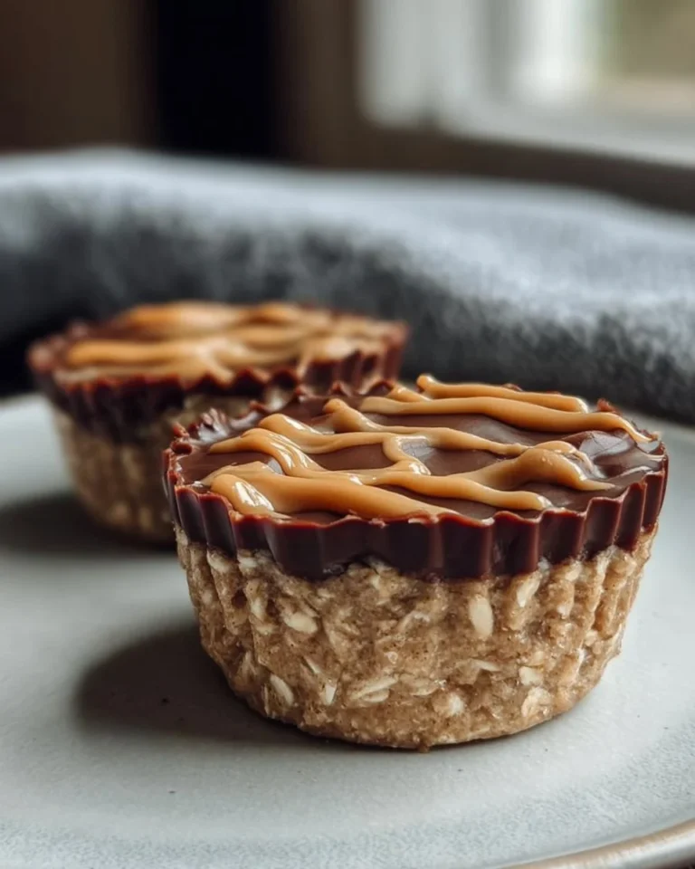 Moist peanut butter protein oatmeal cups stacked on a plate